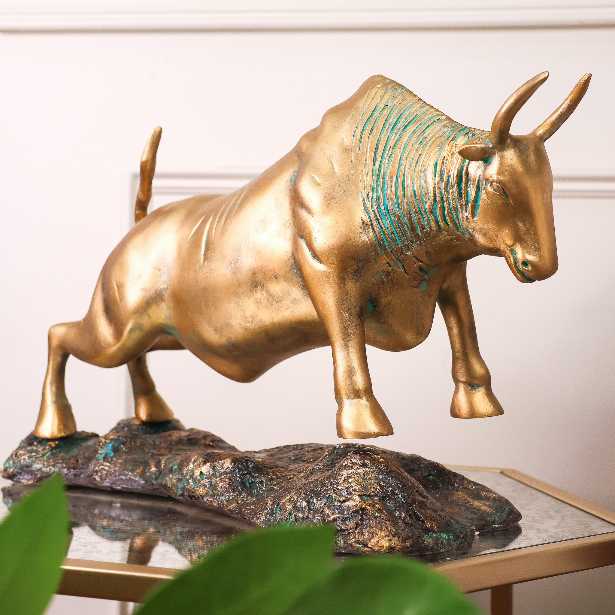 Majestic Patina Brass Bull Statue