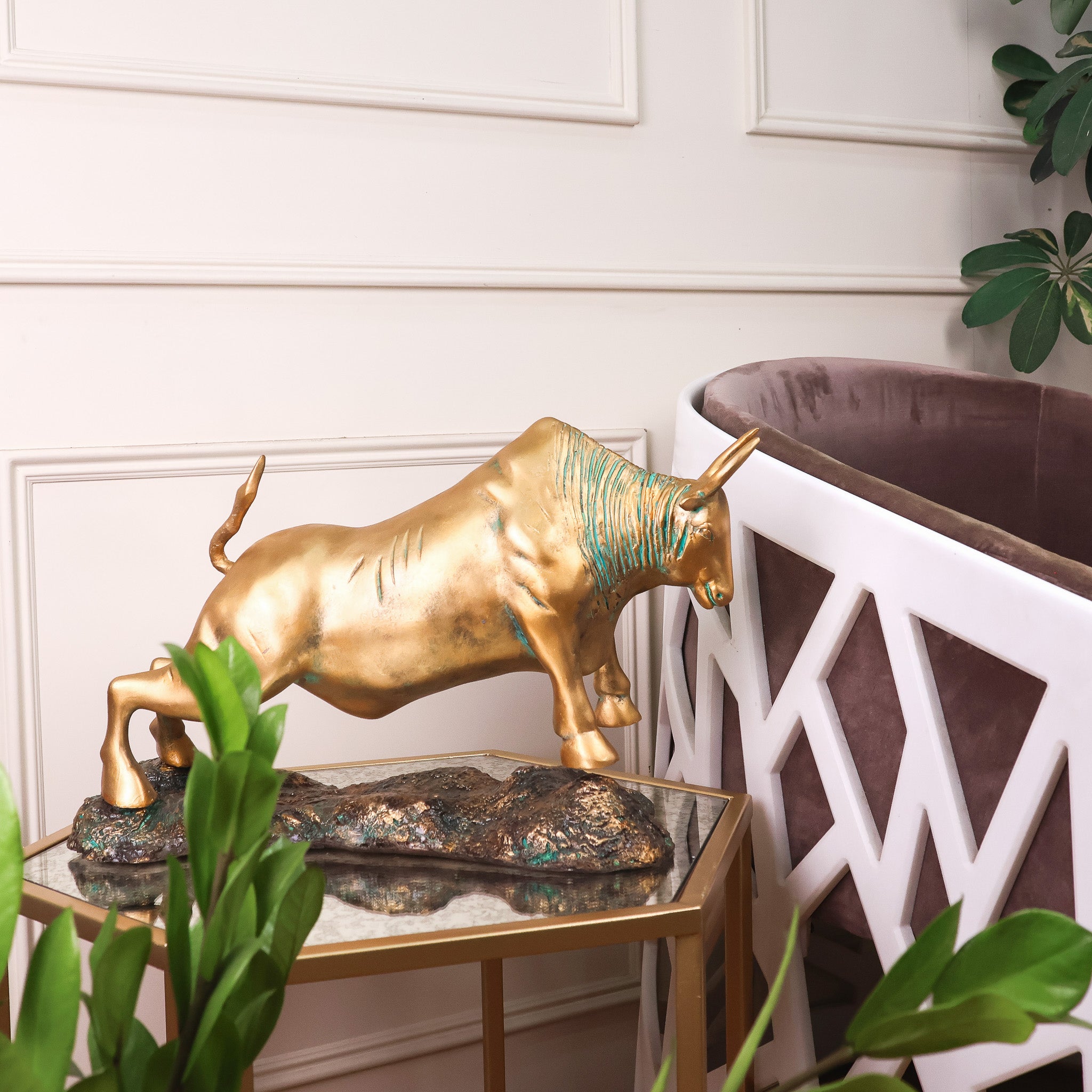 Majestic Patina Brass Bull Statue