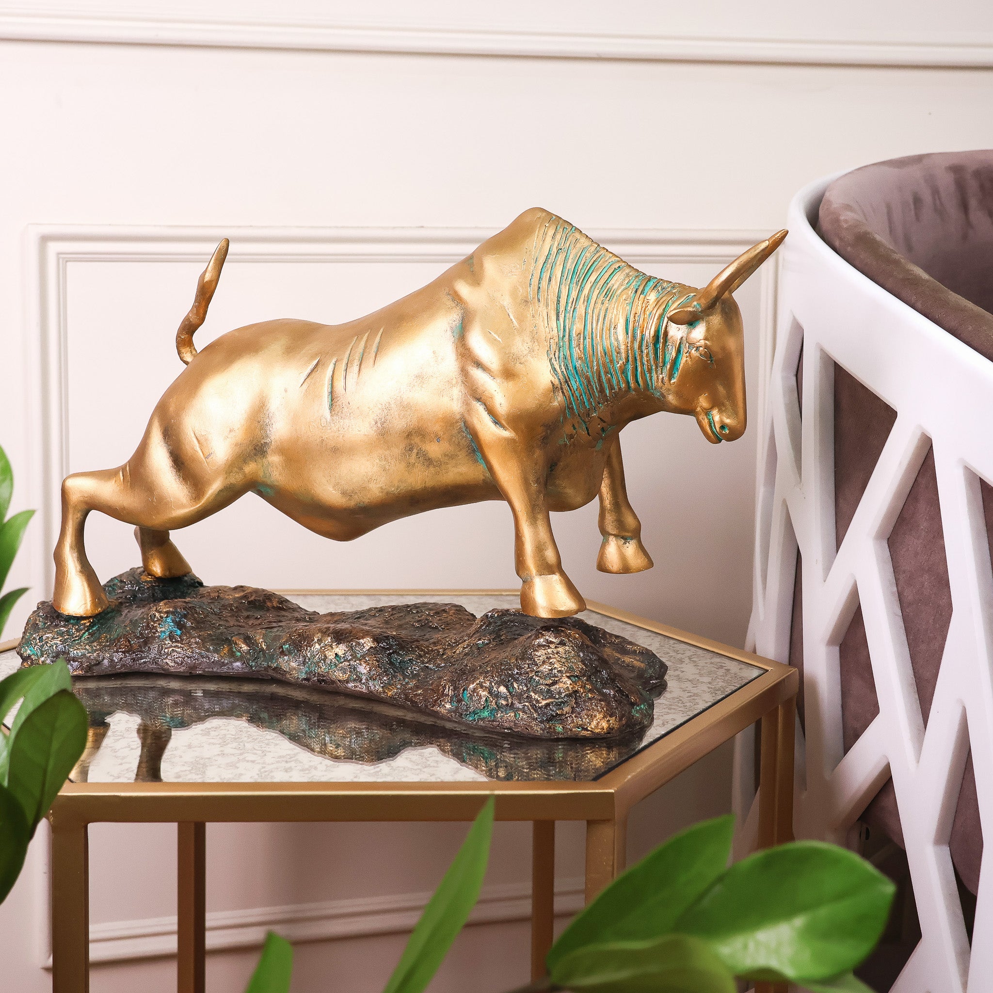 Majestic Patina Brass Bull Statue