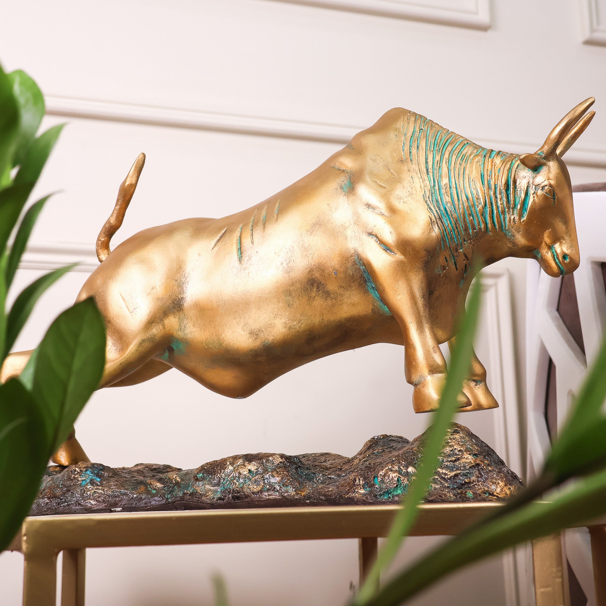 Majestic Patina Brass Bull Statue