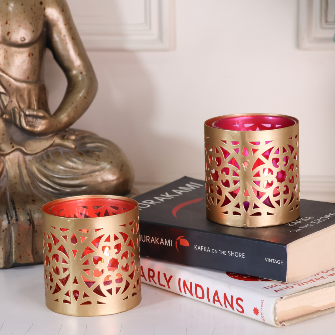 Metal Glass Diwali Votives - Set of 2