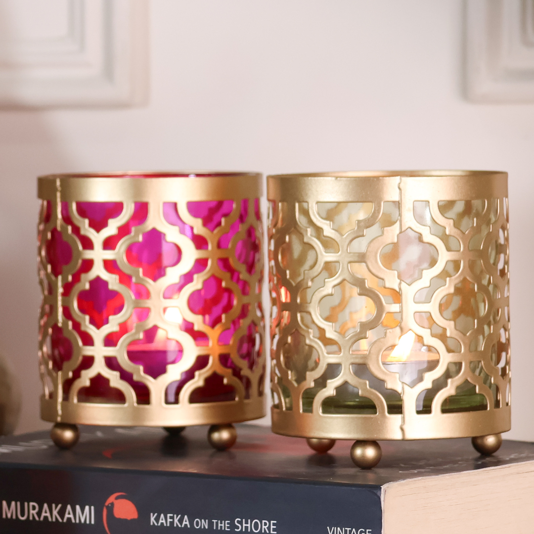 Metal Glass Diwali Votives - Set of 2