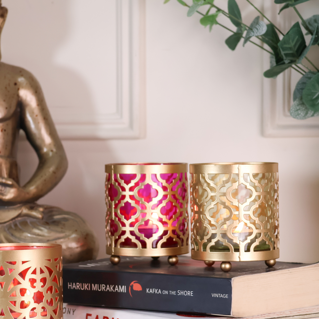 Metal Glass Diwali Votives - Set of 2