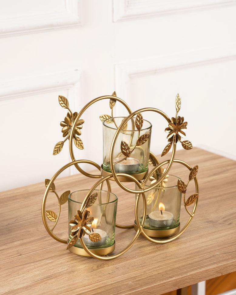 Floral T-Light Holder with metal holder - Curiocart