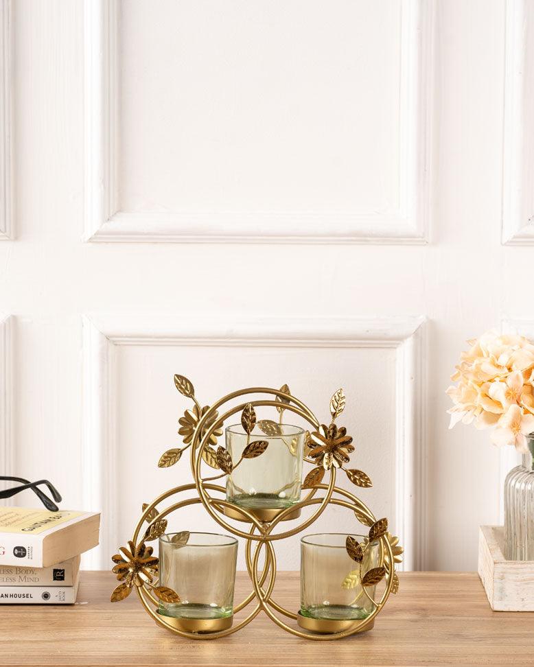 Floral T-Light Holder with metal holder - Curiocart