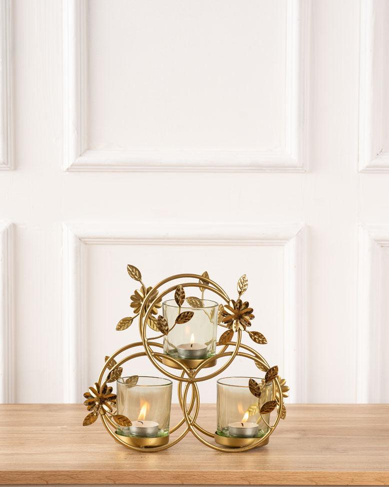 Floral T-Light Holder with metal holder - Curiocart