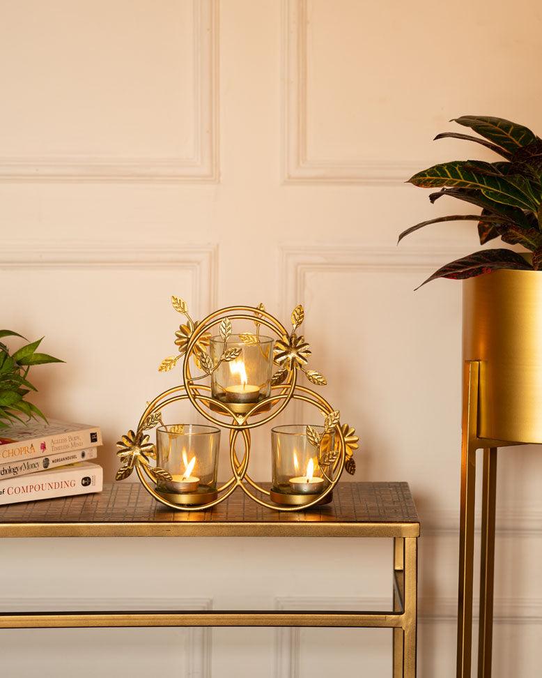 Floral T-Light Holder with metal holder - Curiocart