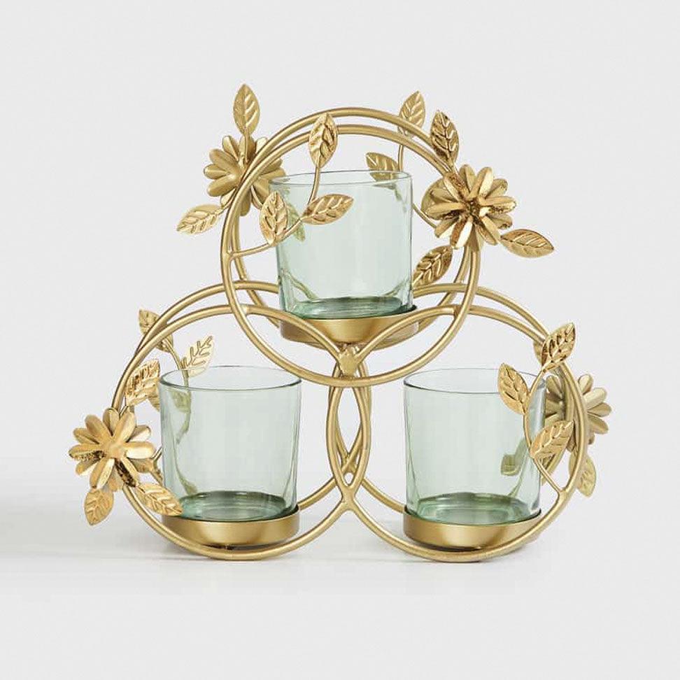 Floral T-Light Holder with metal holder - Curiocart