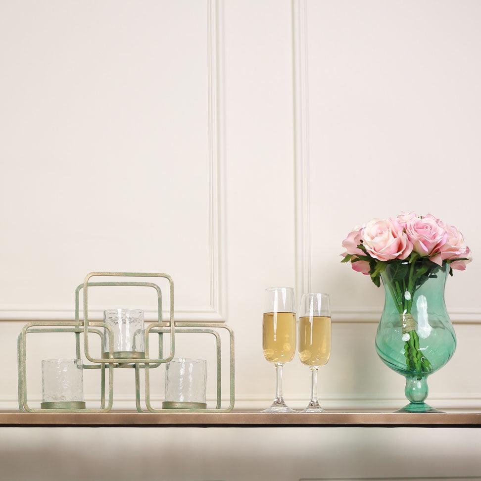Turquoise 3 Votive Holder with Metal Stand - Curiocart