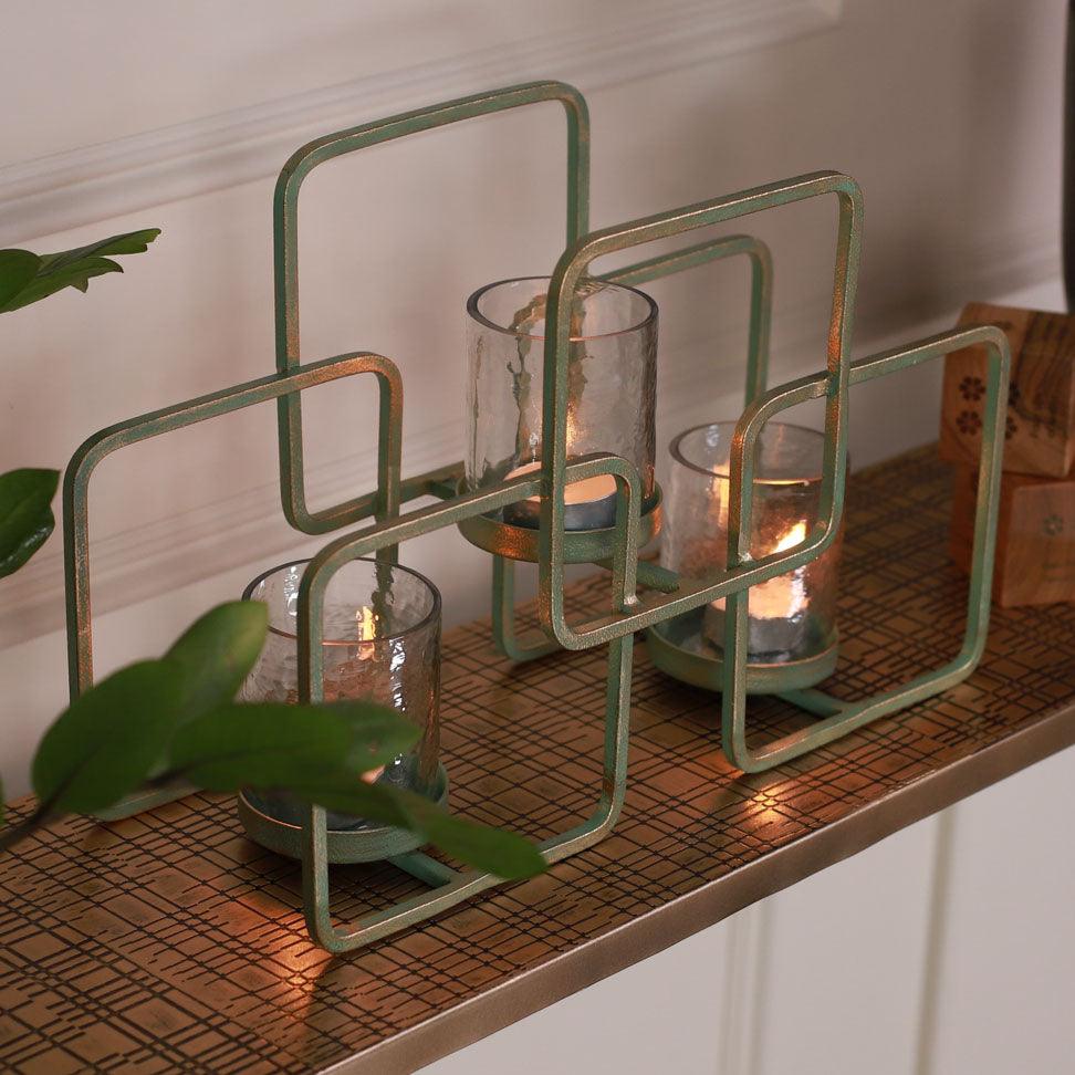 Turquoise 3 Votive Holder with Metal Stand - Curiocart