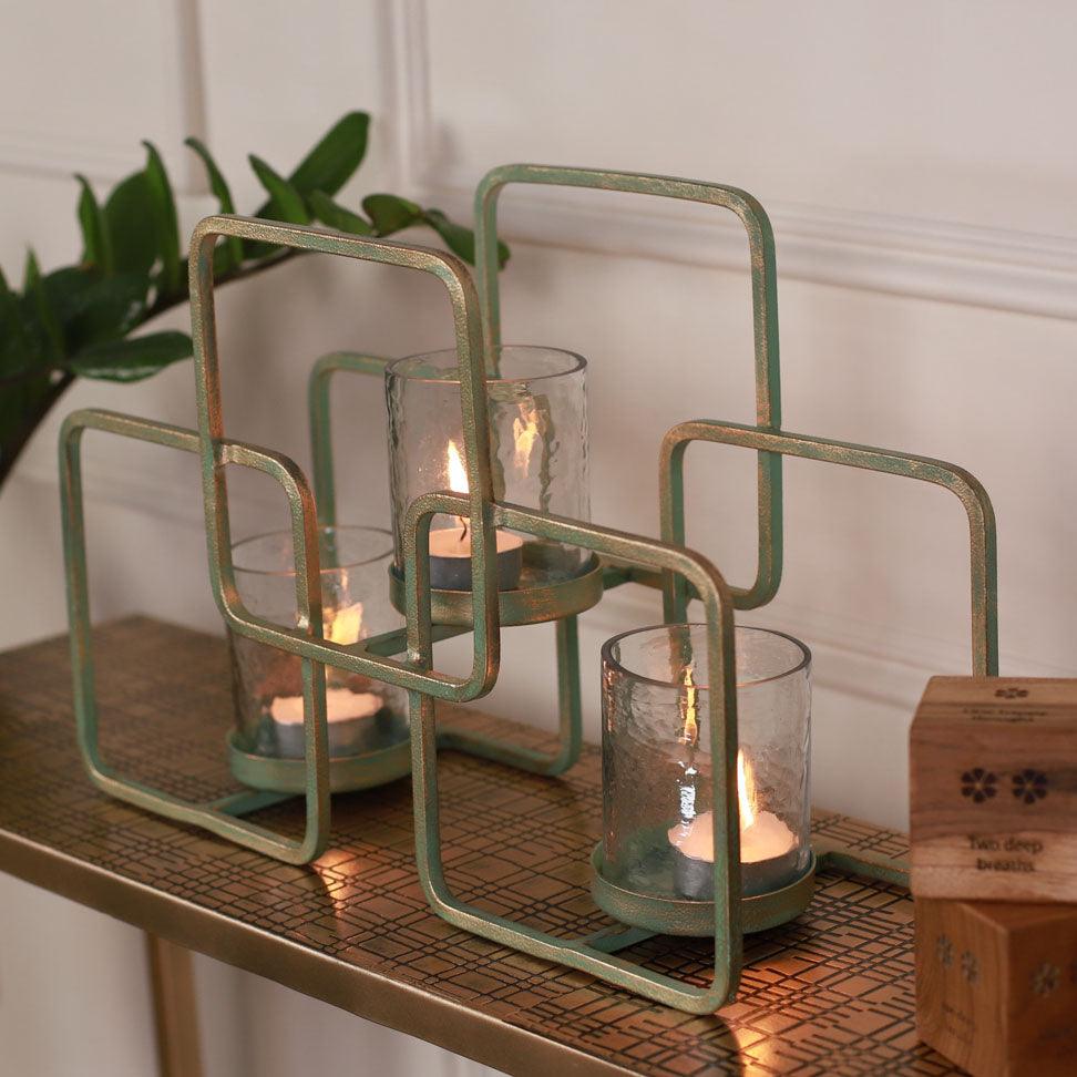 Turquoise 3 Votive Holder with Metal Stand - Curiocart