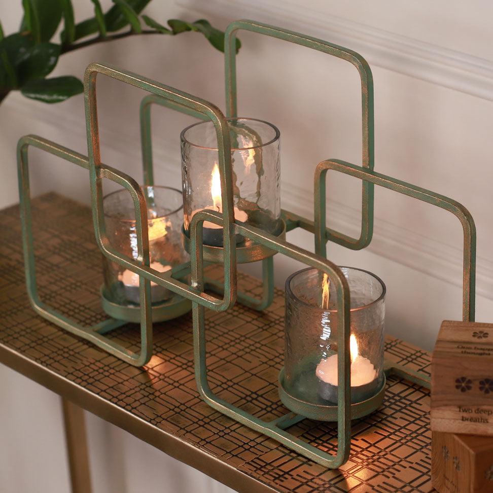 Turquoise 3 Votive Holder with Metal Stand - Curiocart