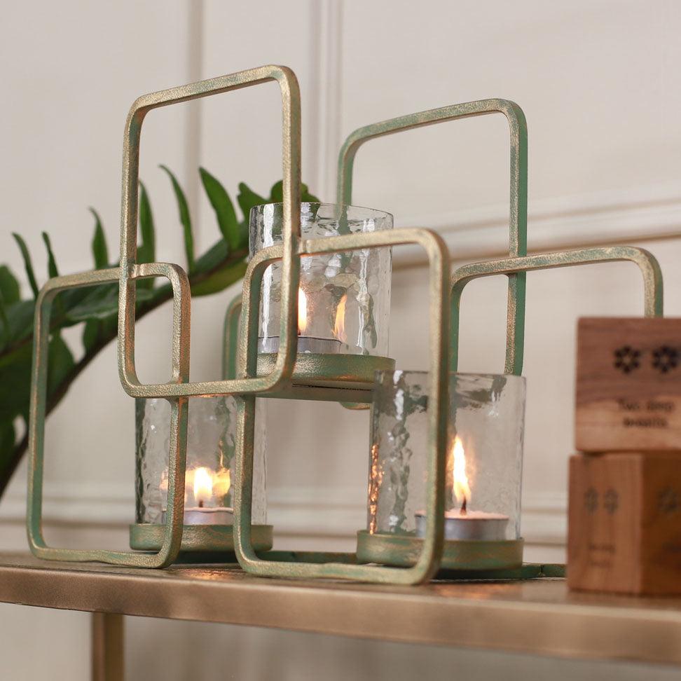 Turquoise 3 Votive Holder with Metal Stand - Curiocart