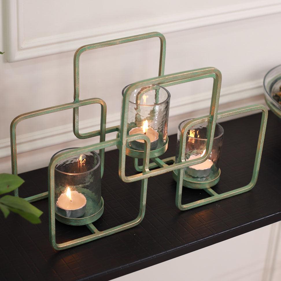 Turquoise 3 Votive Holder with Metal Stand - Curiocart