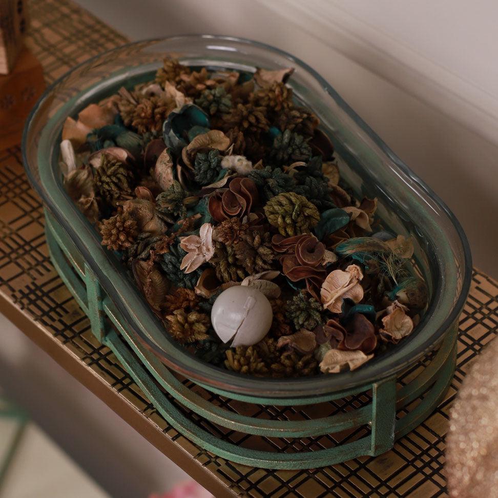Glass Hammered Decorative Platter with Metal Stand - Curiocart