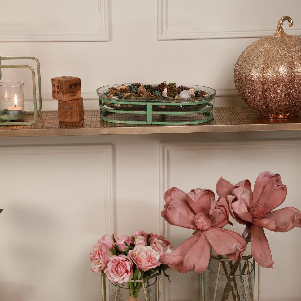 Glass Hammered Decorative Platter with Metal Stand - Curiocart