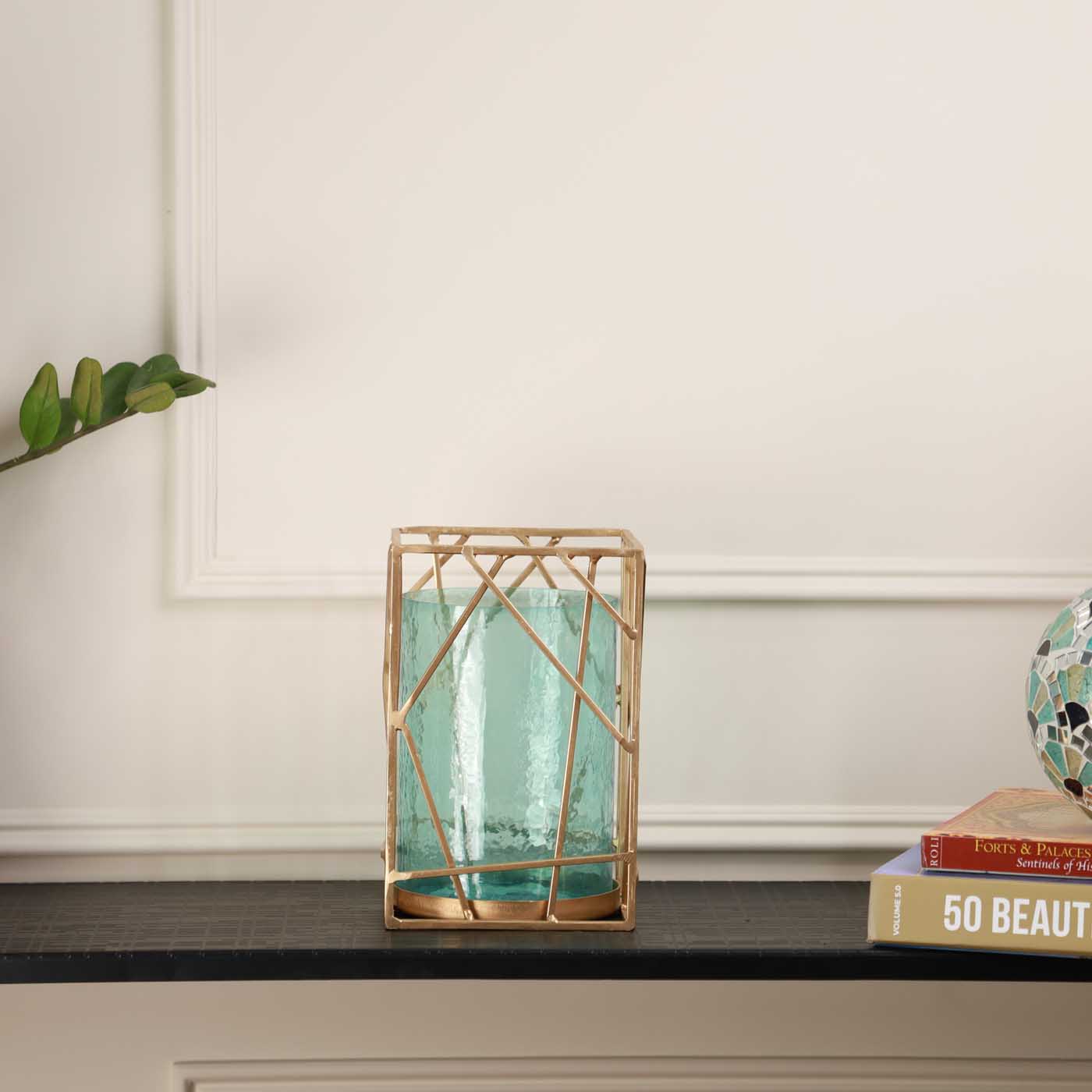 Small Hurricane Candle Holder (Blue)