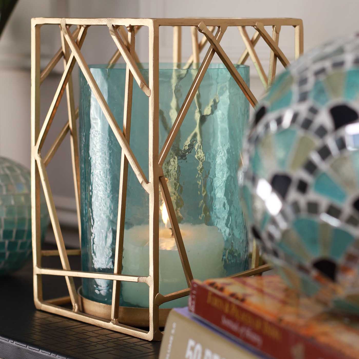 Small Hurricane Candle Holder (Blue)