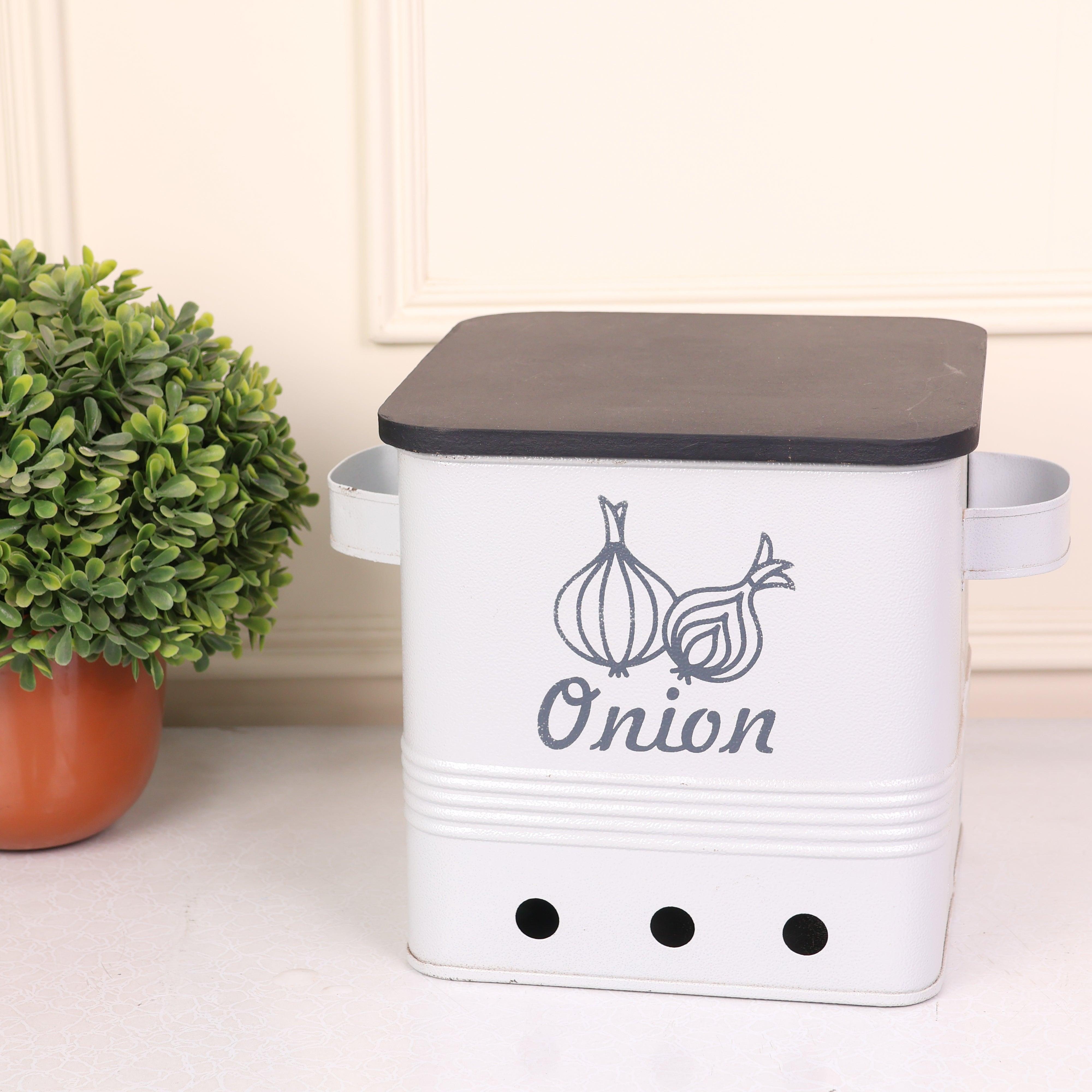 Square onion box with wooden lid - Curiocart
