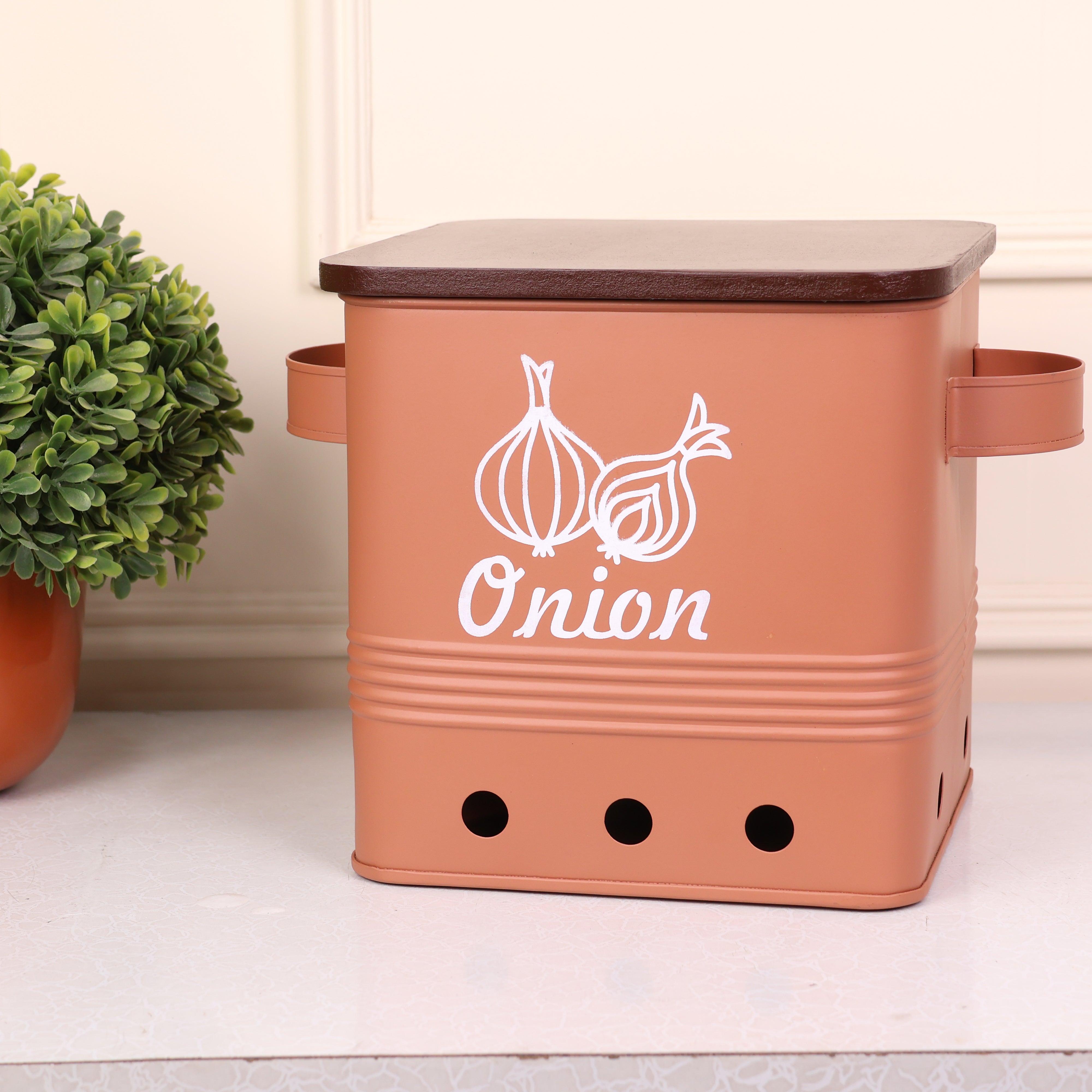 Square onion box with wooden lid - Curiocart