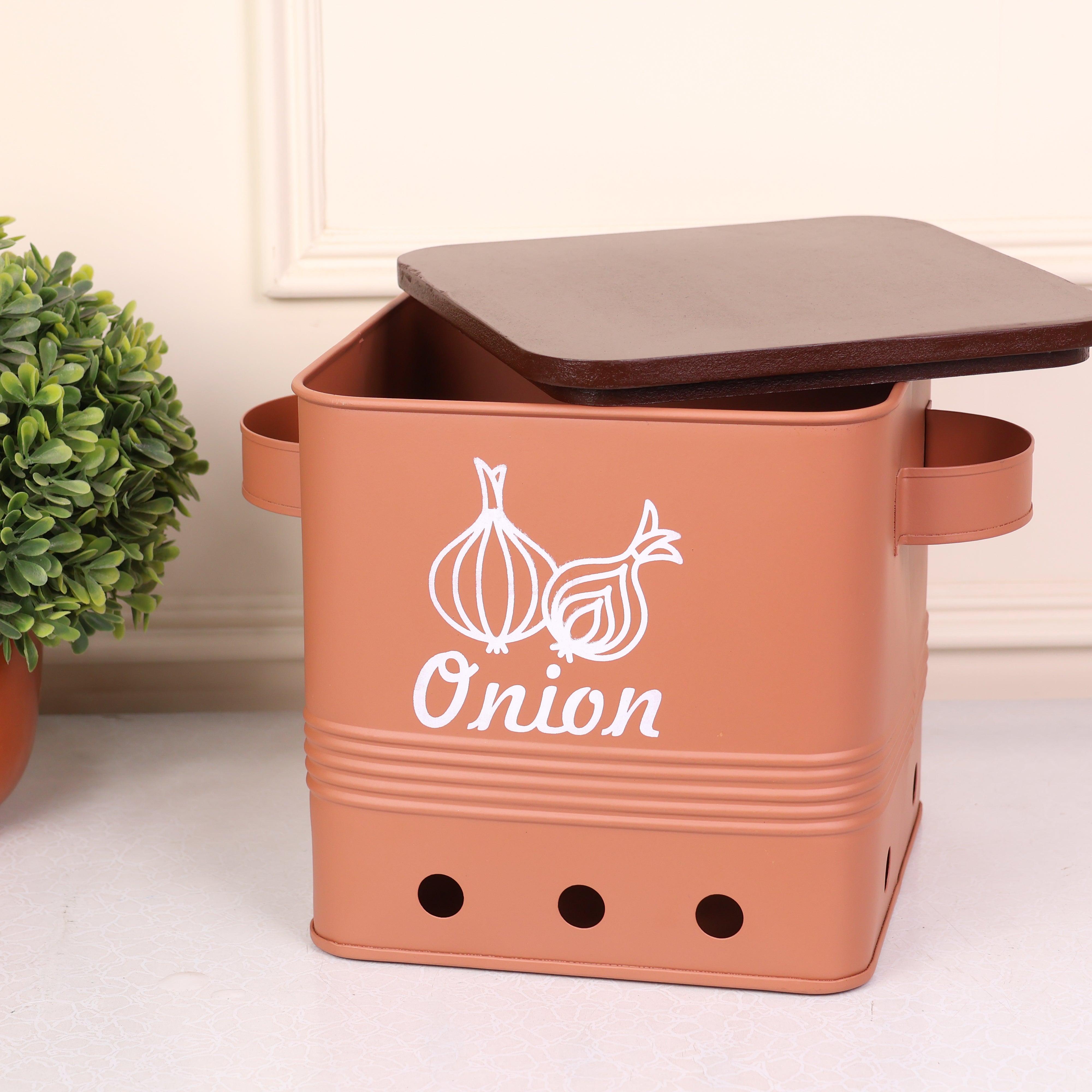 Square onion box with wooden lid - Curiocart