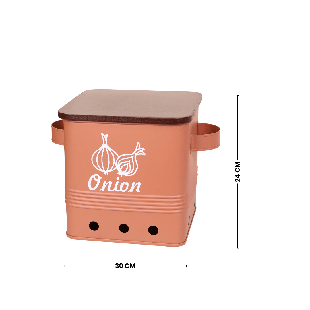 Square onion box with wooden lid - Curiocart