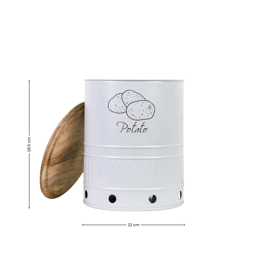 Metal Potato Storage Canister with Wooden Lid - Curiocart
