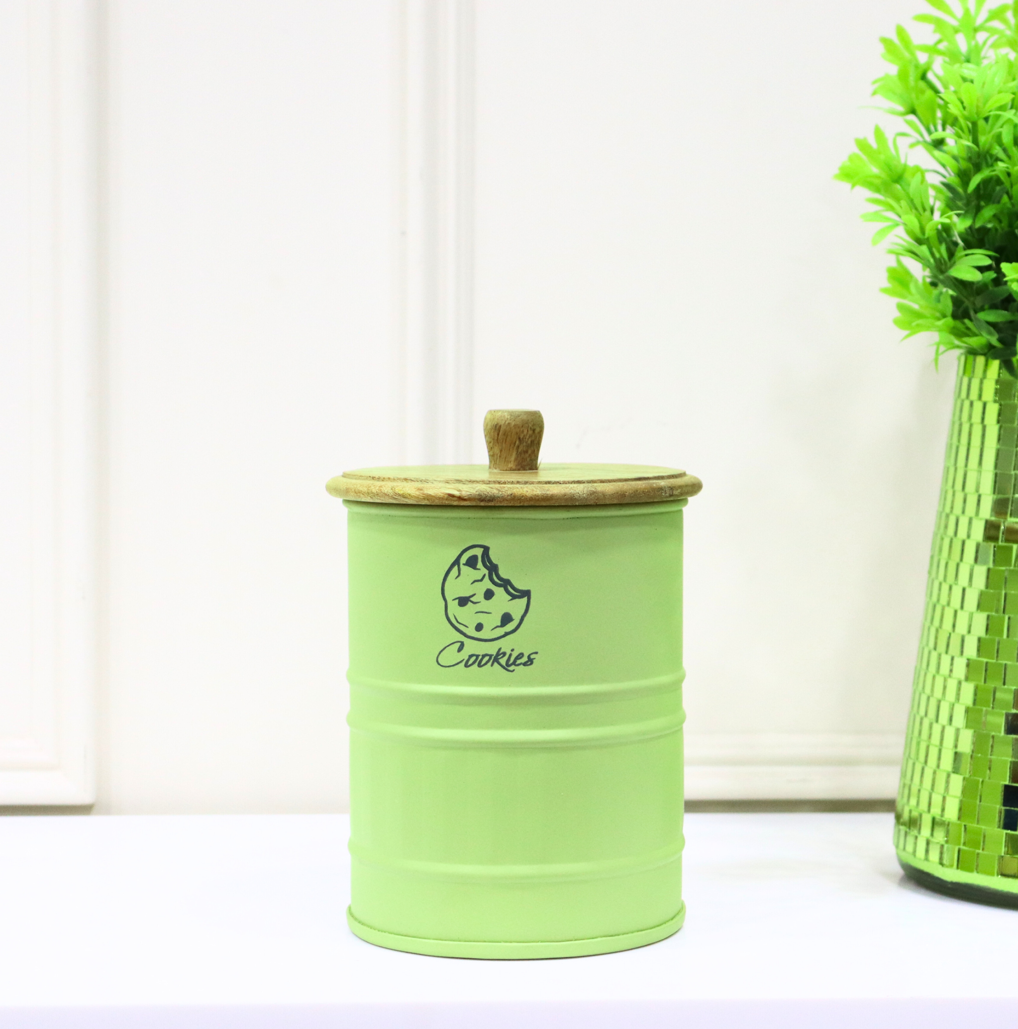 Metal Cookie Storage Canister with Wooden Lid - Curiocart