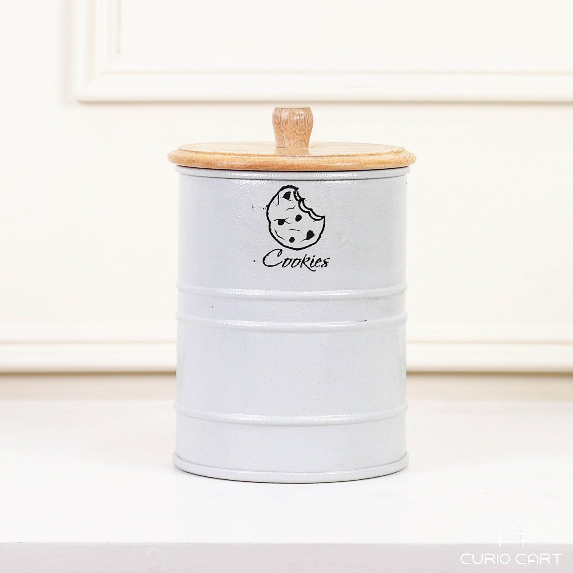 Metal Cookie Storage Canister with Wooden Lid - Curiocart