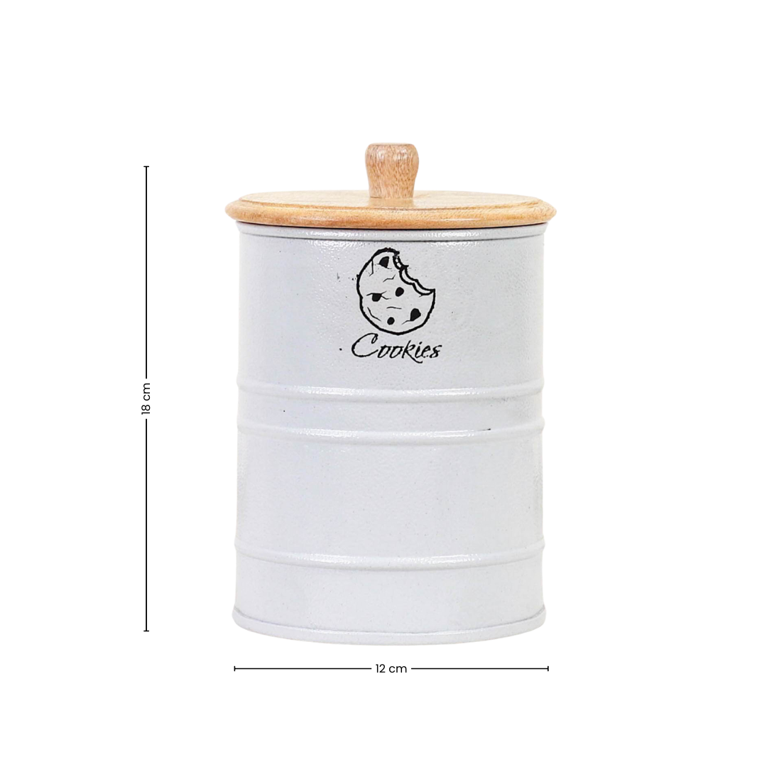 Metal Cookie Storage Canister with Wooden Lid - Curiocart