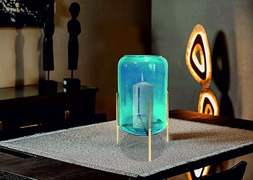 Hammered Teal Lustre Glass Cylinder Vase with Stand - Curiocart