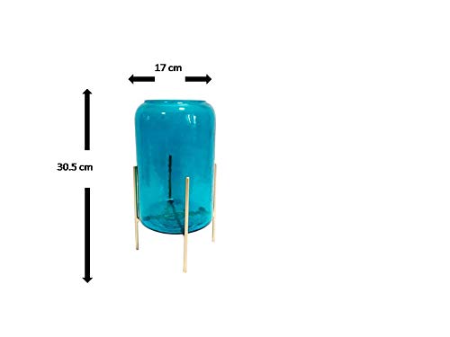 Hammered Teal Lustre Glass Cylinder Vase with Stand - Curiocart