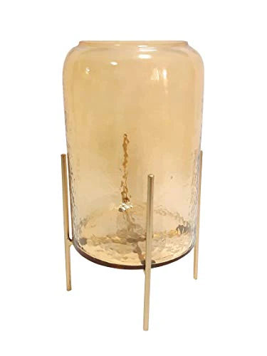 Hammered Gold Lustre Glass Cylinder Vase with Gold Stand - Curiocart