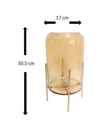 Hammered Gold Lustre Glass Cylinder Vase with Gold Stand - Curiocart