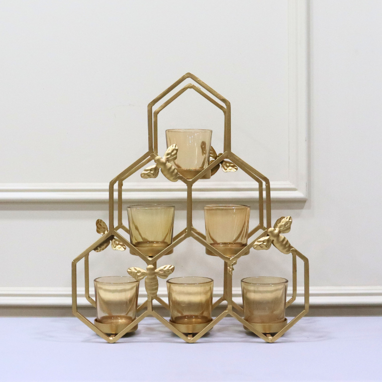 Beehive Golden T- Light Holder - Curiocart
