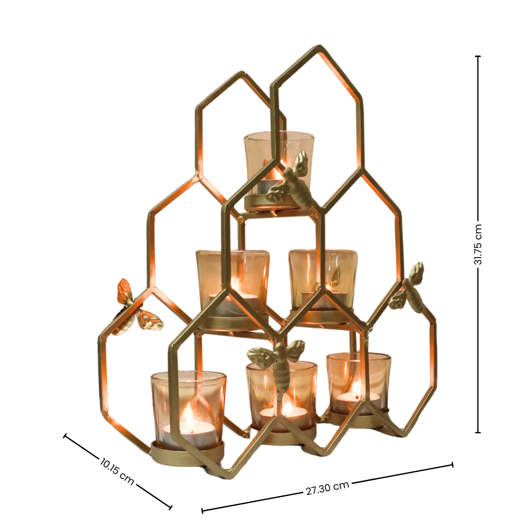 Beehive Golden T- Light Holder - Curiocart