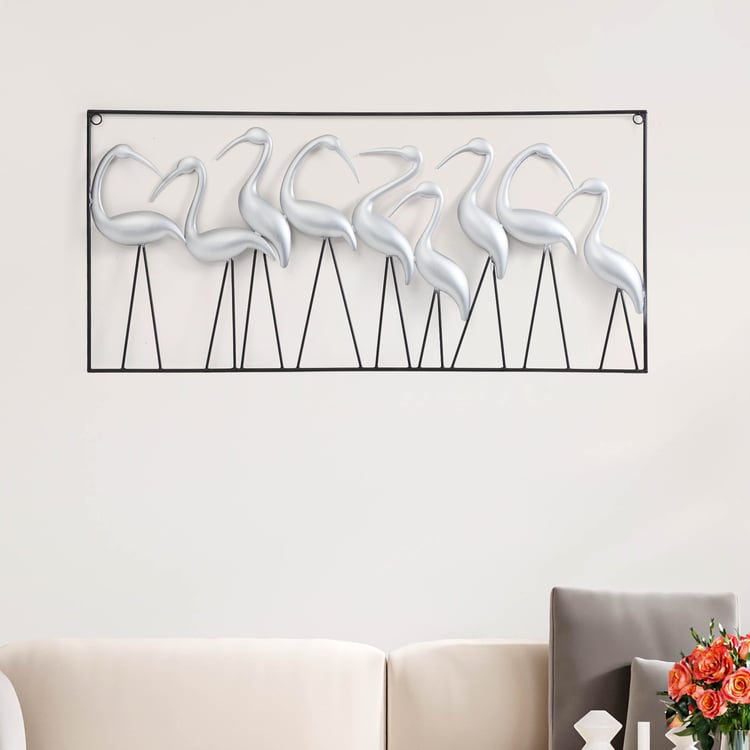 Silver Crane Bird Metal Art Wall - Curiocart
