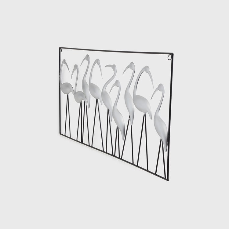 Silver Crane Bird Metal Art Wall - Curiocart