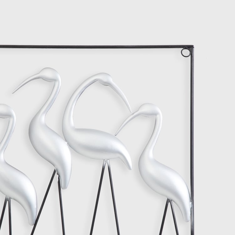 Silver Crane Bird Metal Art Wall - Curiocart