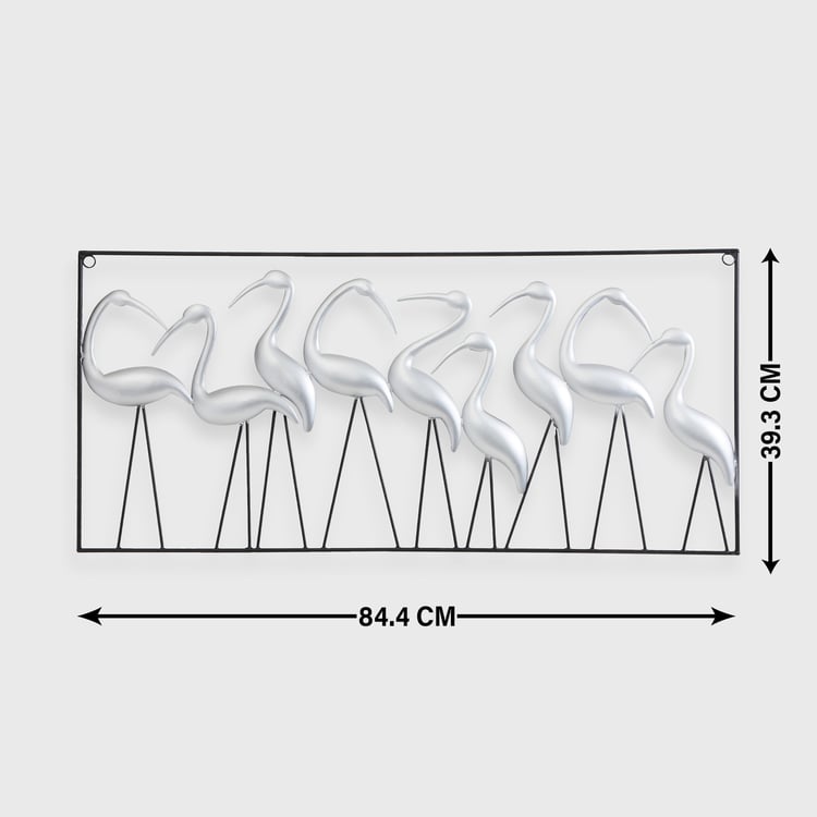 Silver Crane Bird Metal Art Wall - Curiocart