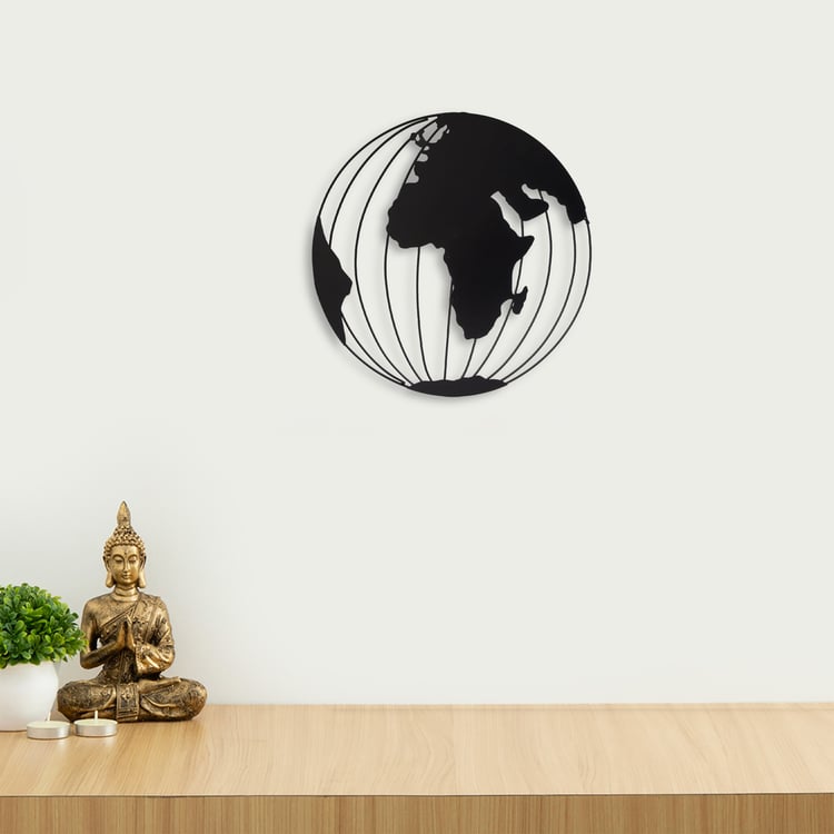 World Map Black Solid Metal Globe Wall Art SET of TWO - Curiocart