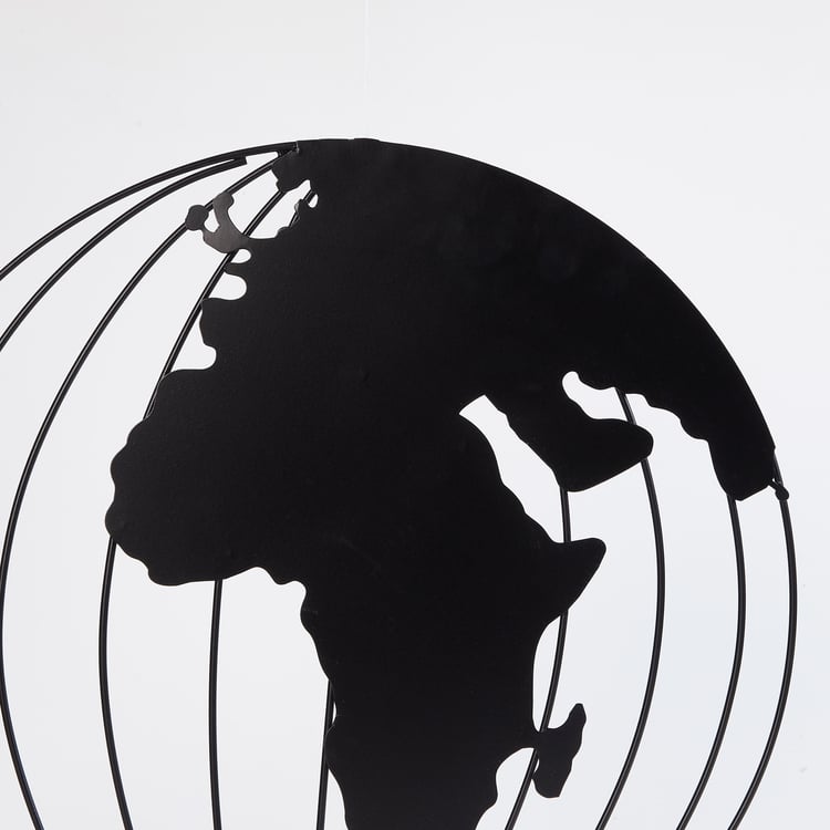 World Map Black Solid Metal Globe Wall Art SET of TWO - Curiocart