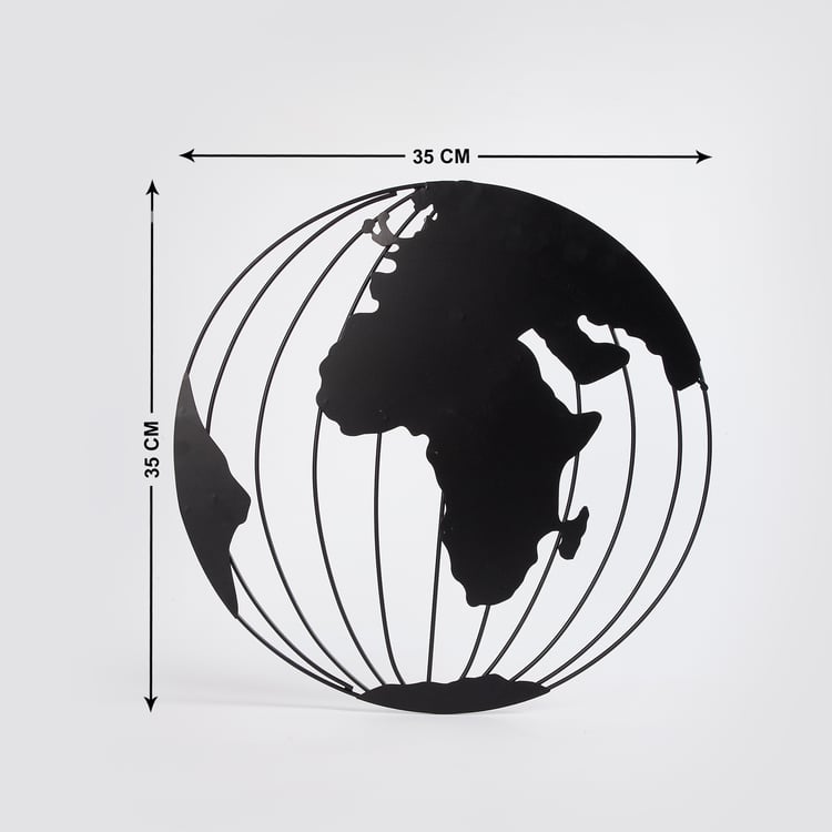 World Map Black Solid Metal Globe Wall Art SET of TWO - Curiocart