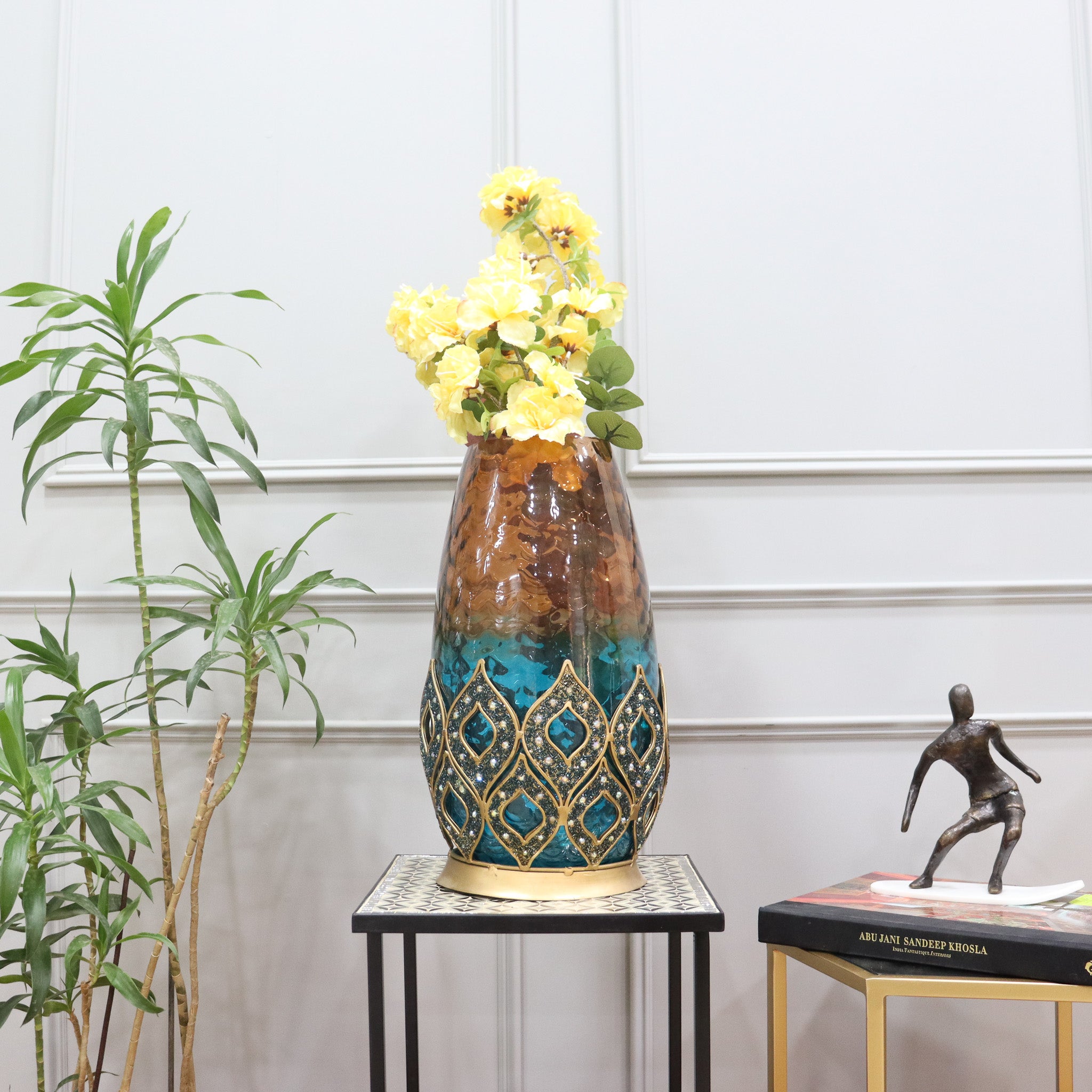 Peacock Glass Metalic Mosaic Vase - Curiocart