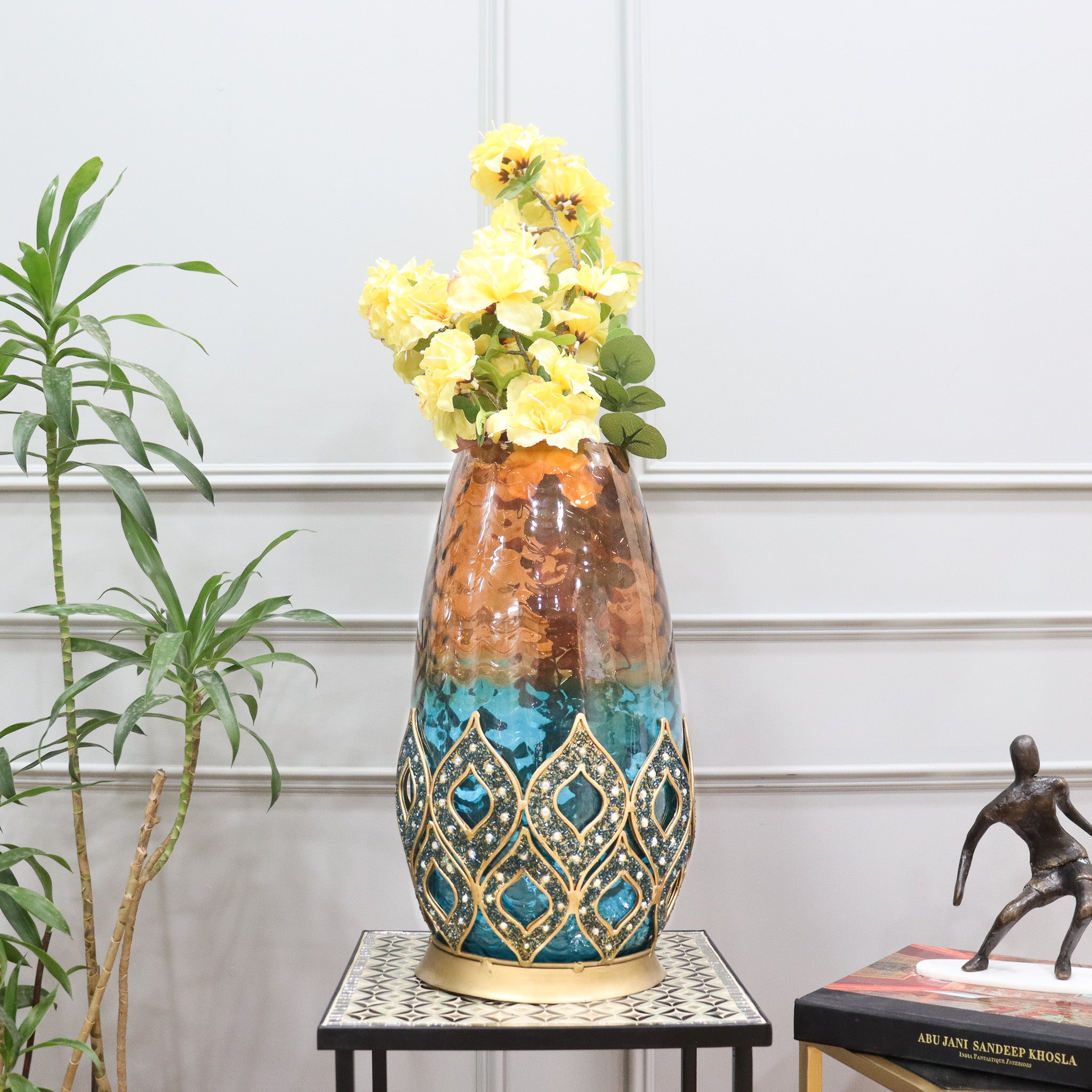 Peacock Glass Metalic Mosaic Vase - Curiocart