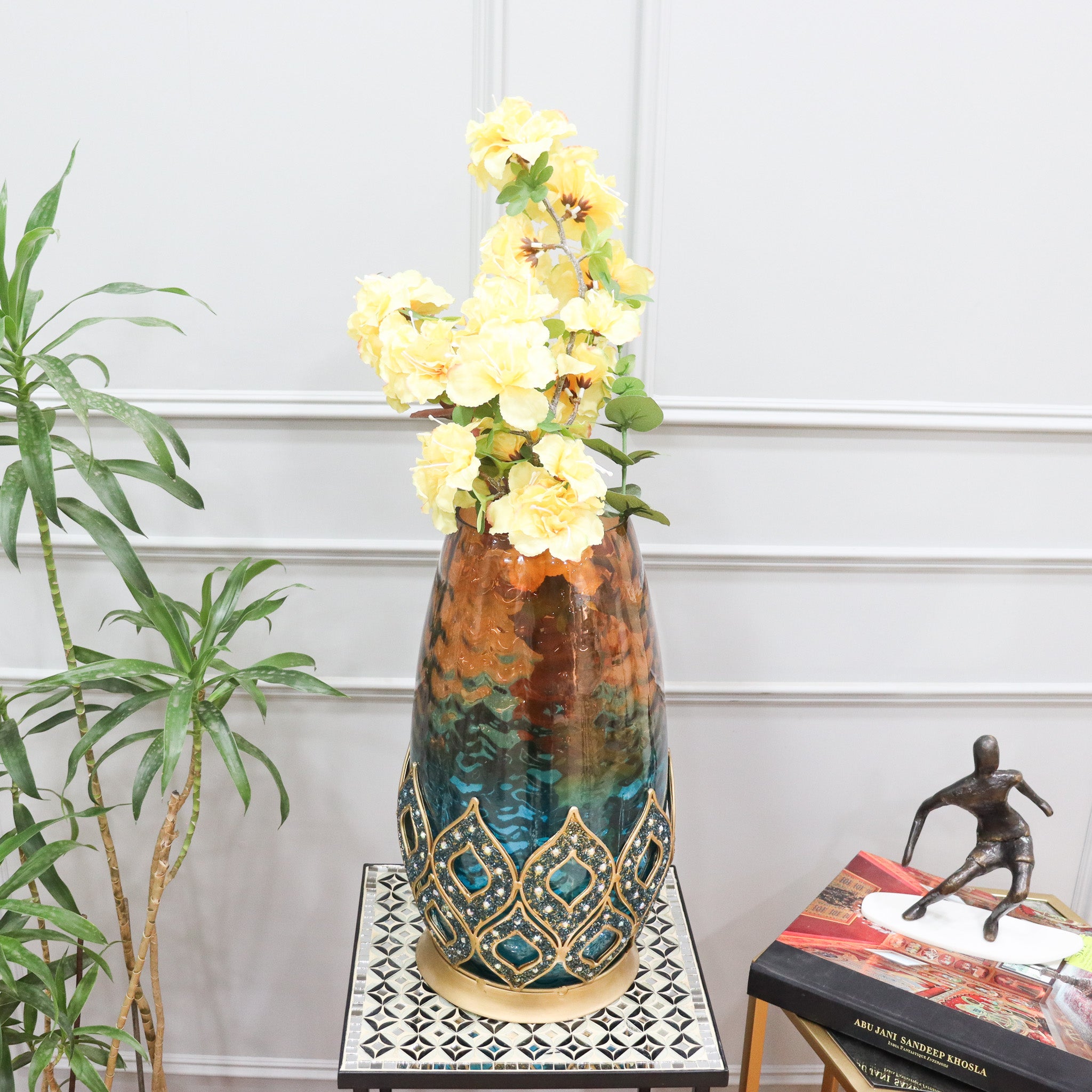 Peacock Glass Metalic Mosaic Vase - Curiocart