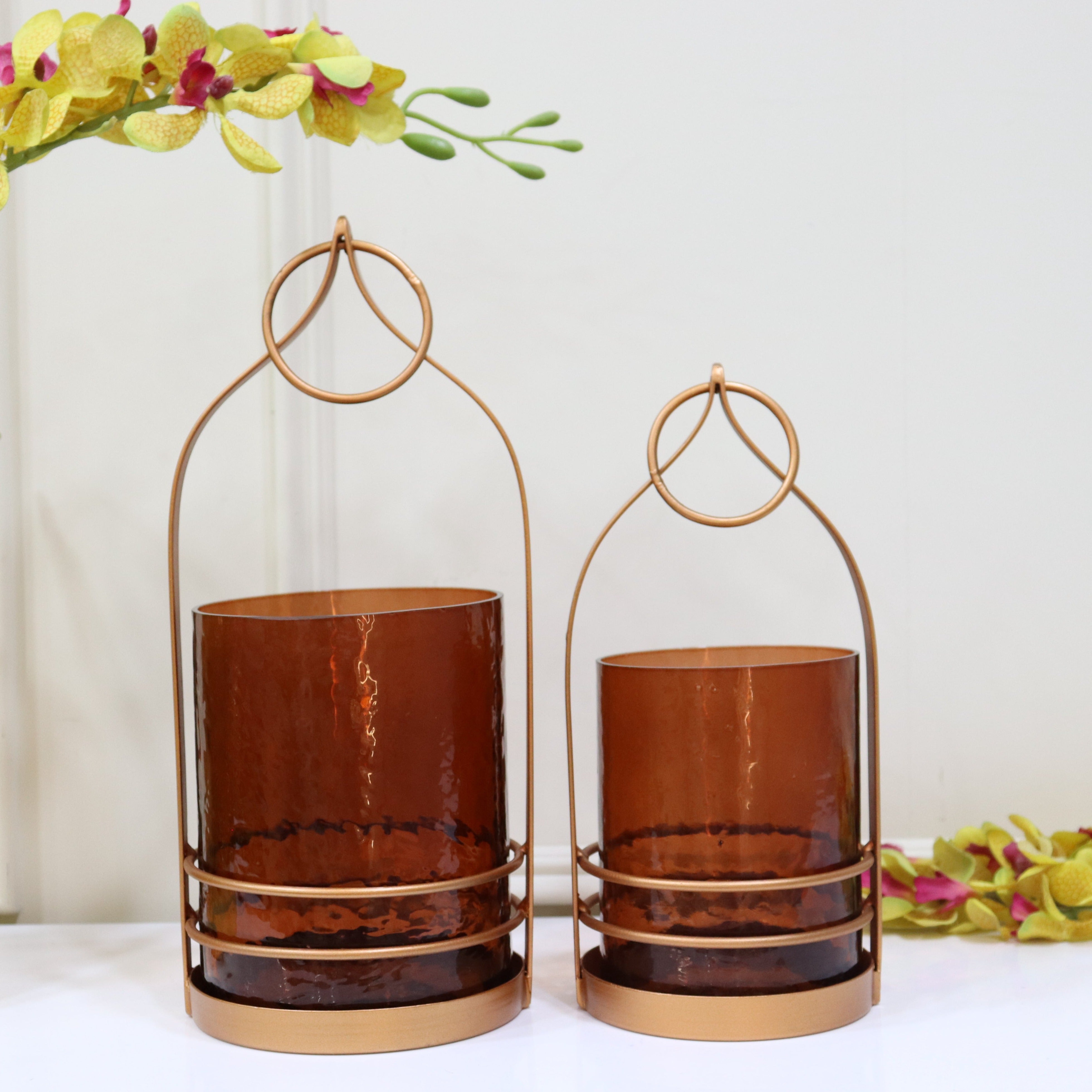 Copper & Brown Candle Holder: Set of 2