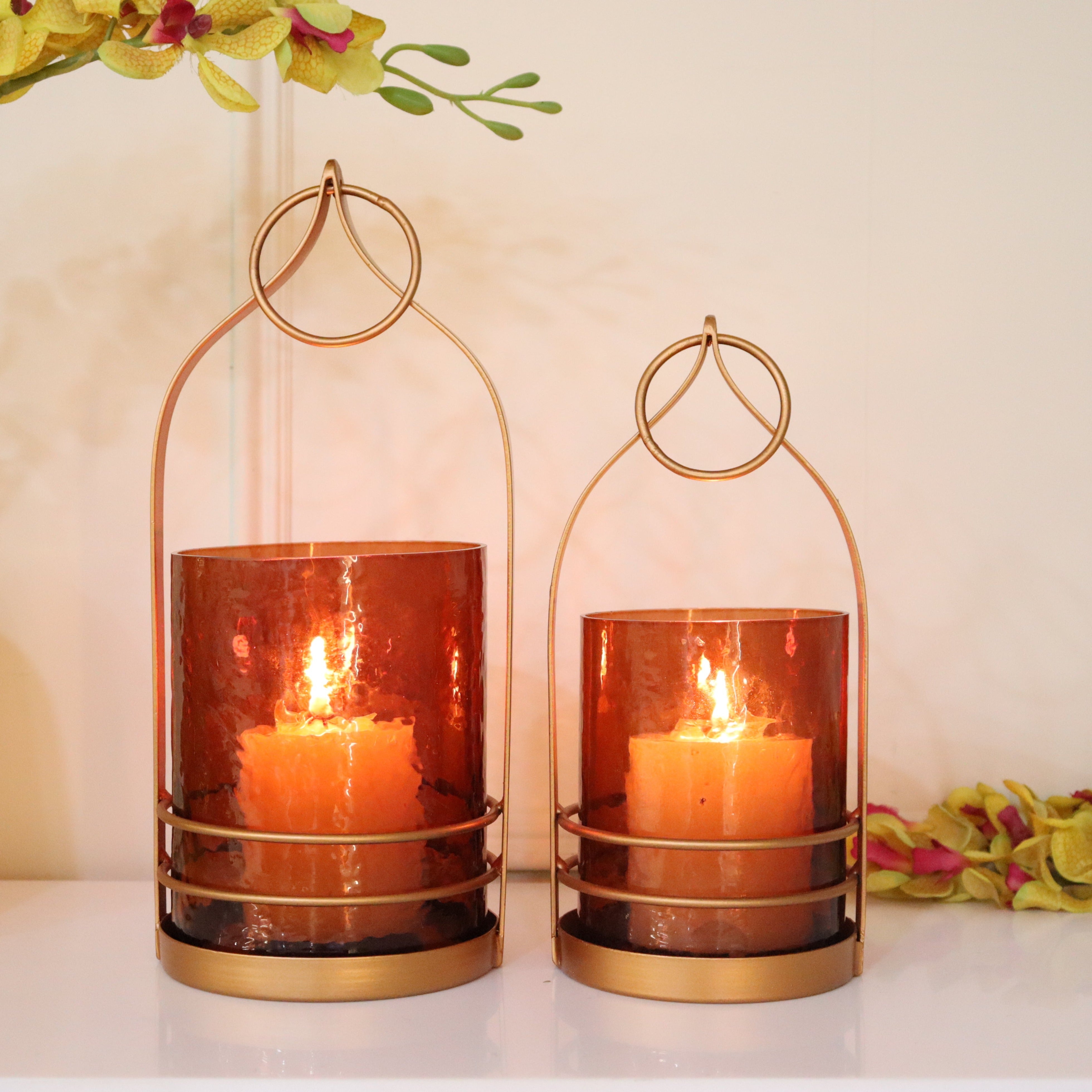 Copper & Brown Candle Holder: Set of 2