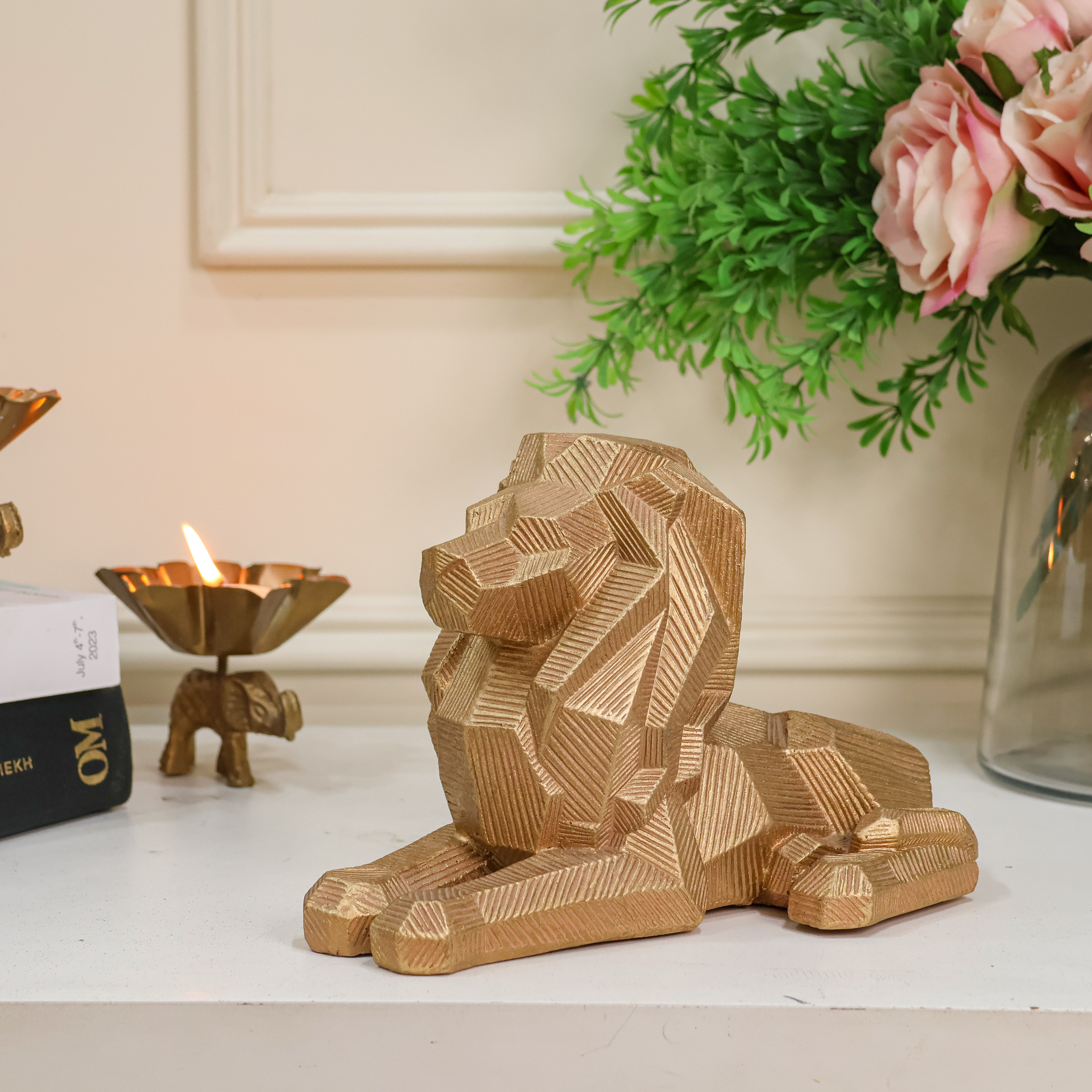 Regal Lion Decor Showpiece Gold