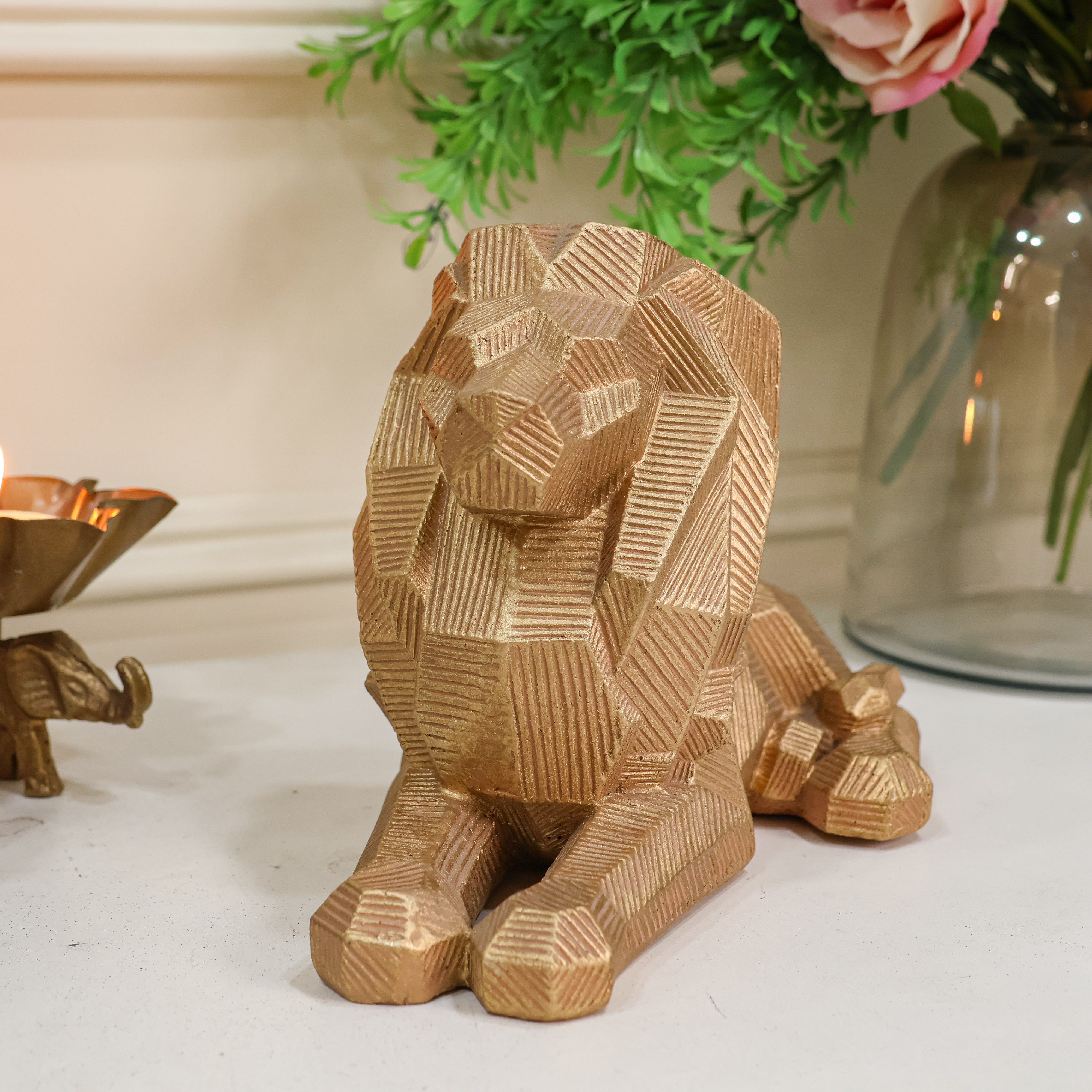 Regal Lion Decor Showpiece Gold